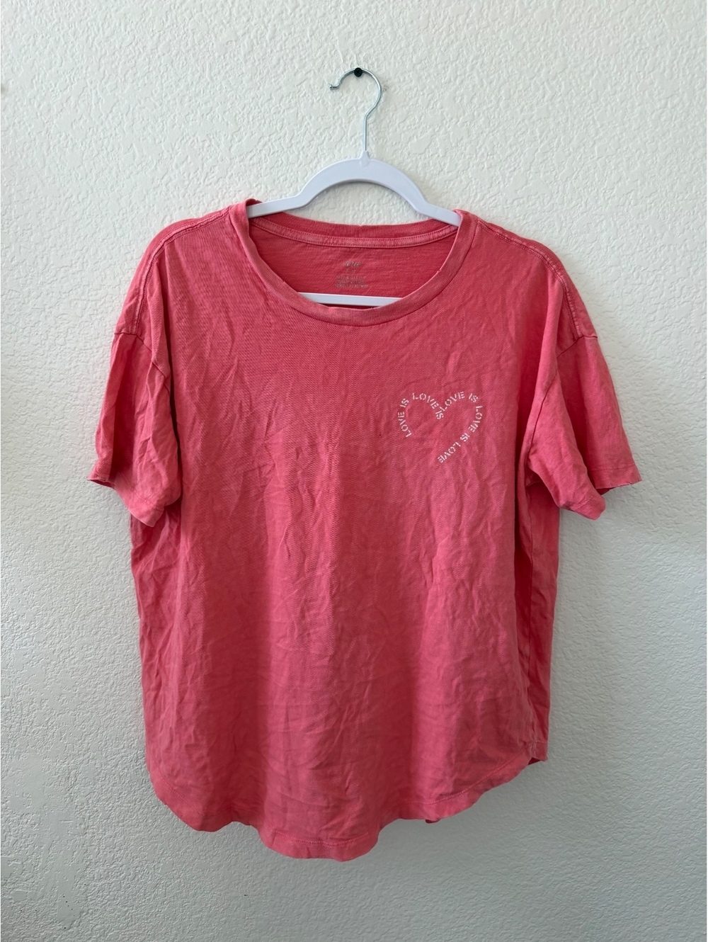 Aerie casual Pink Cotton T-Shirt with 'Love is Love' Heart Print American eagle